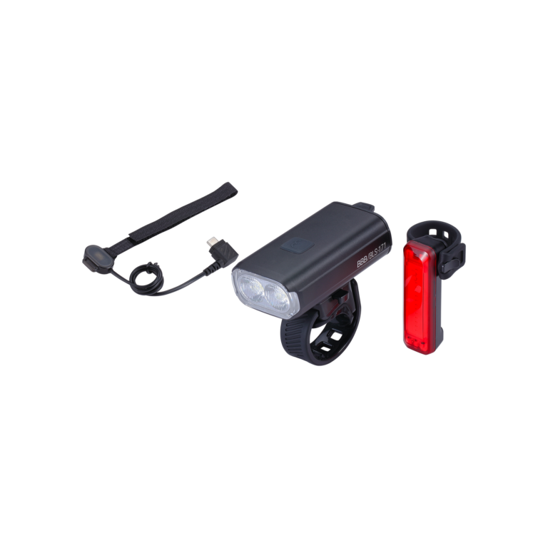 BBB Cycling kerékpáros lámpa szett BLS-174 StrikeDuo Combo, 1200 és 20 lumen, 7 és 5 mód, USB-C és micro USB tölthető 3200 és 300 mAh akku (első és hátsó), gumis felfogatással, távirányítóval