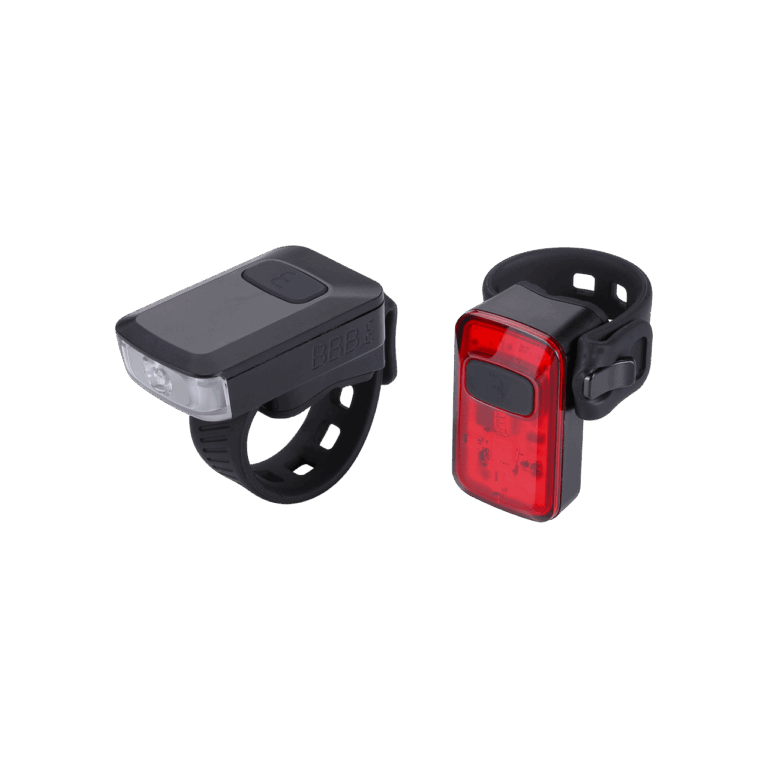 BBB Cycling kerékpáros lámpa szett BLS-153 SparkCombo 2.0, 45 és 10 lumen (első és hátsó), 4mód, USB-C tölthető 300 mAh akku, gumis felfogatással